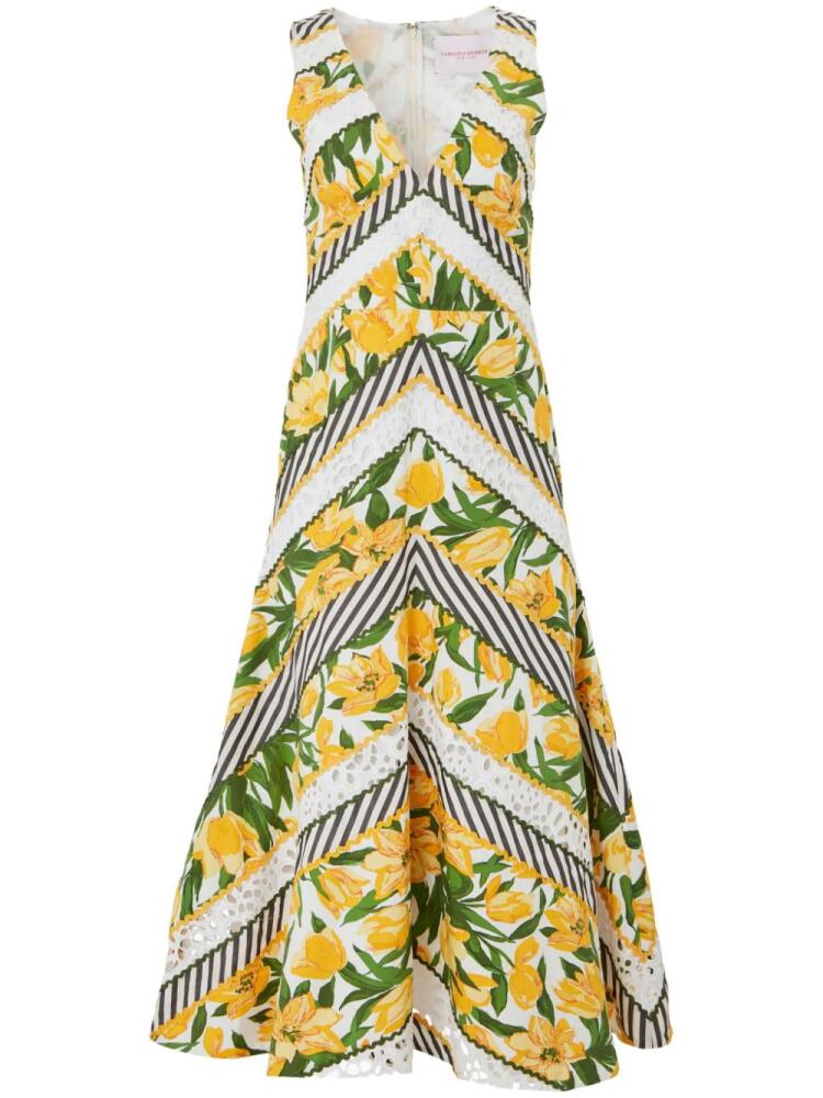 Carolina Herrera patchwork-design cotton midi dress - Green Cover