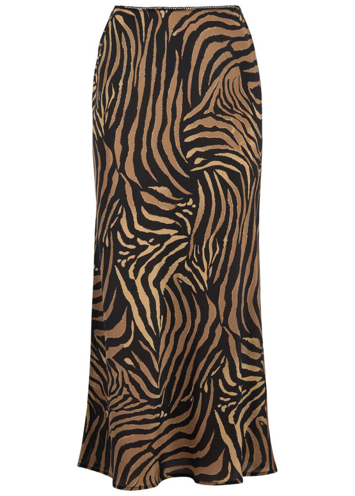 Rixo Ardith Tiger-print Silk Midi Slip Skirt - Black Cover