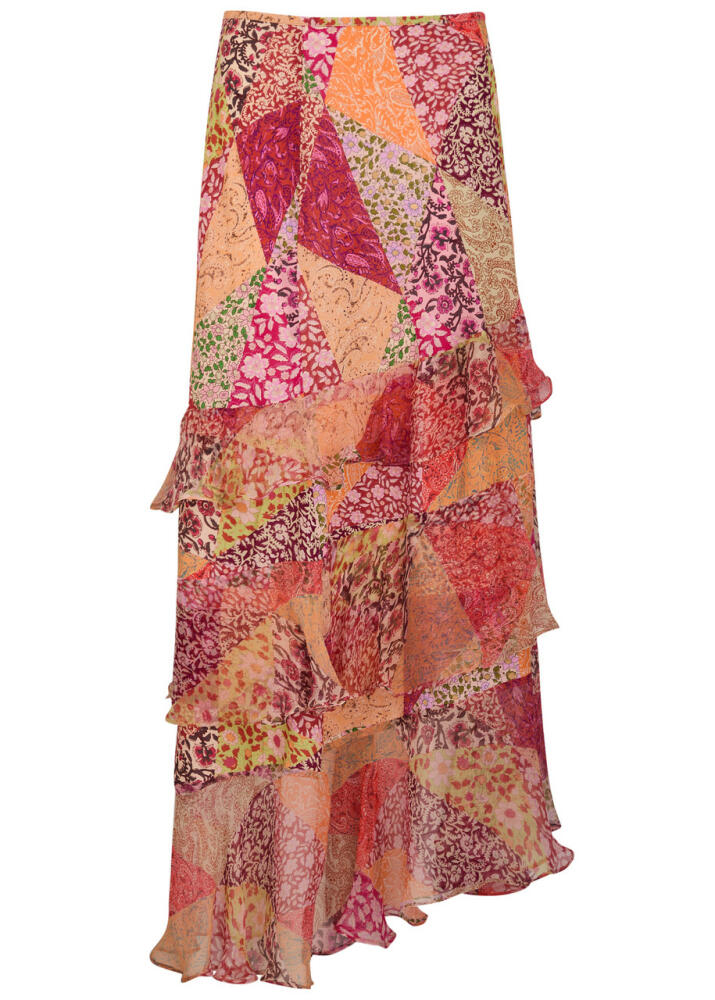 Rixo Preslee Patchwork-print Maxi Skirt - Pink Cover