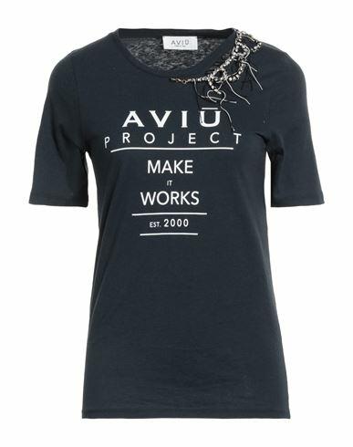 Aviù Woman T-shirt Midnight blue Cotton, Linen Cover