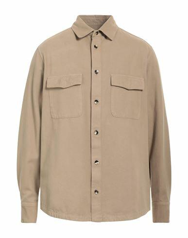 Agnona Man Shirt Beige Cotton, Cashmere, Metal Cover