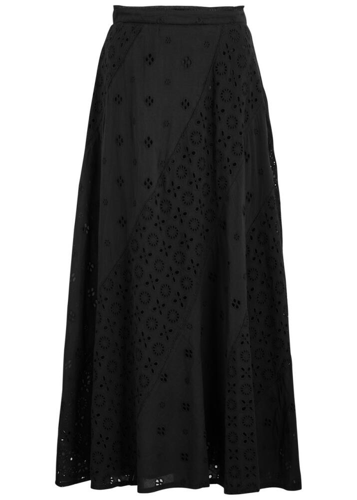 Rixo Hudson Broderie-anglaise Cotton Maxi Skirt - Black Cover