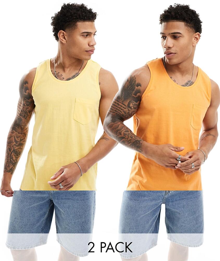 Threadbare 2 pack pocket tank top in yellow & orange-Multi Cover