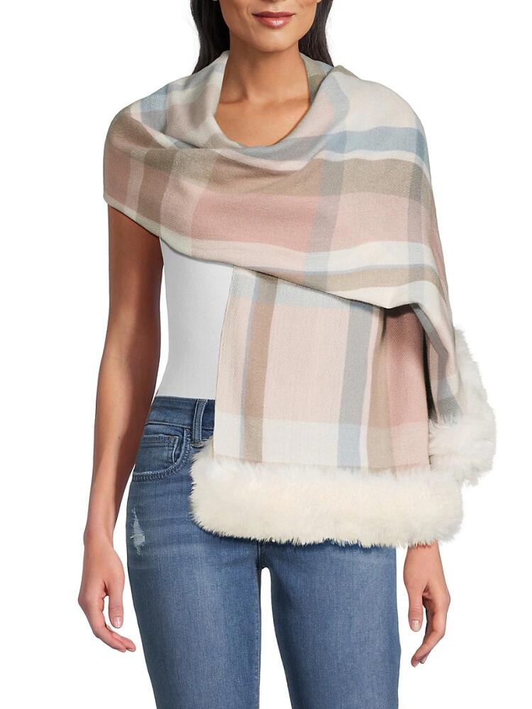 La Fiorentina Women's Faux Fur Trim Plaid Scarf - Pink Cover