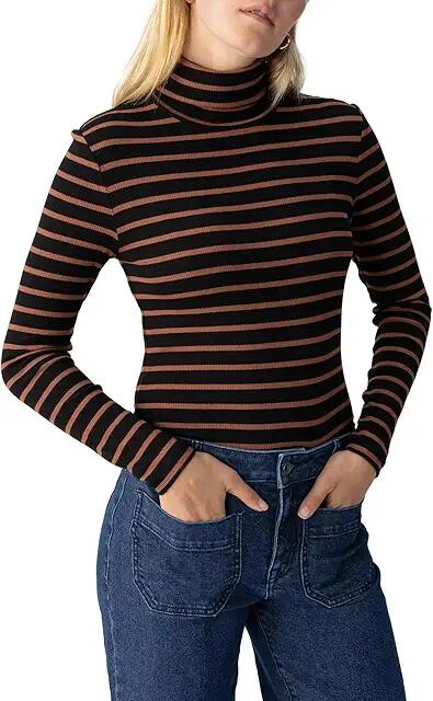 Sanctuary Essential Turtleneck (Raw Hide / Black Stripe) Women's Clothing Cover