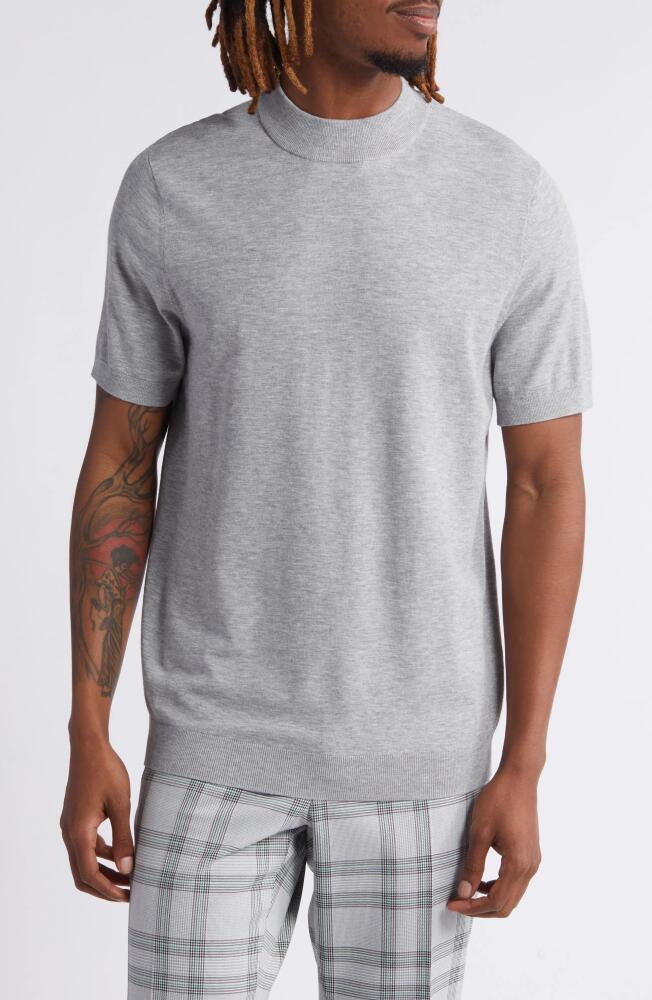 Open Edit Mock Neck Short Sleeve Sweater in Grey Heather Cover