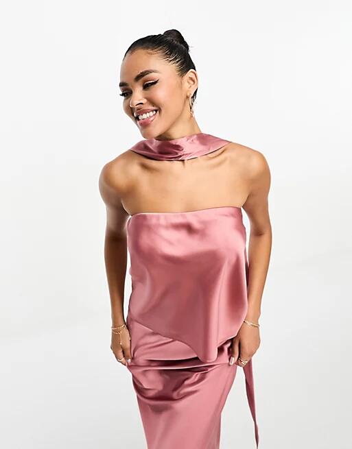 ASOS DESIGN satin bandeau & neck tie in rose - part of a set-Pink Cover