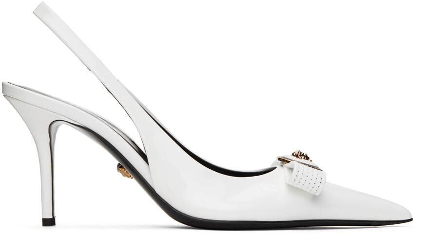 Versace White Gianni Ribbon Mid Slingback Heels Cover