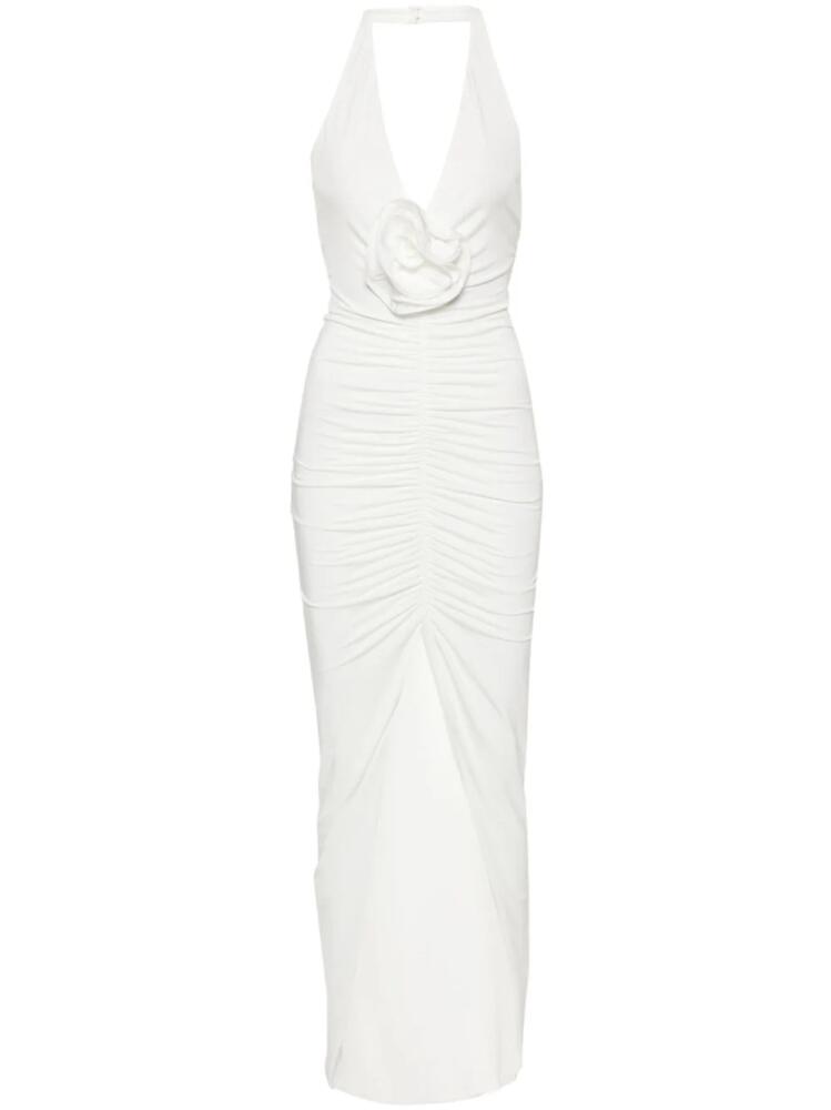 NISSA floral-appliqué ruched maxi dress - White Cover