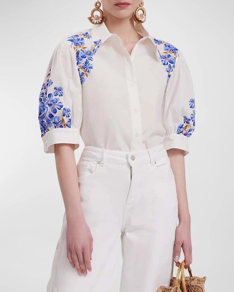 Anne Fontaine Heloise Puff-Sleeve Floral-Print Poplin Shirt Cover