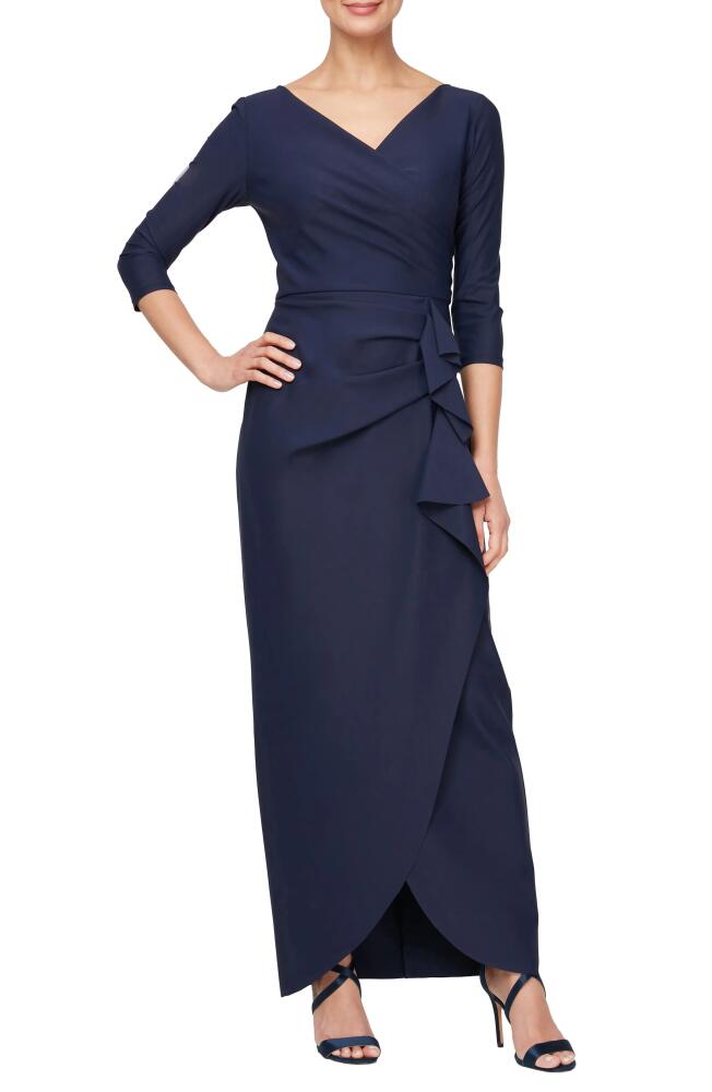 Alex Evenings Surplice V-Neck Three-Quarter Sleeve Gown in Navy Cover