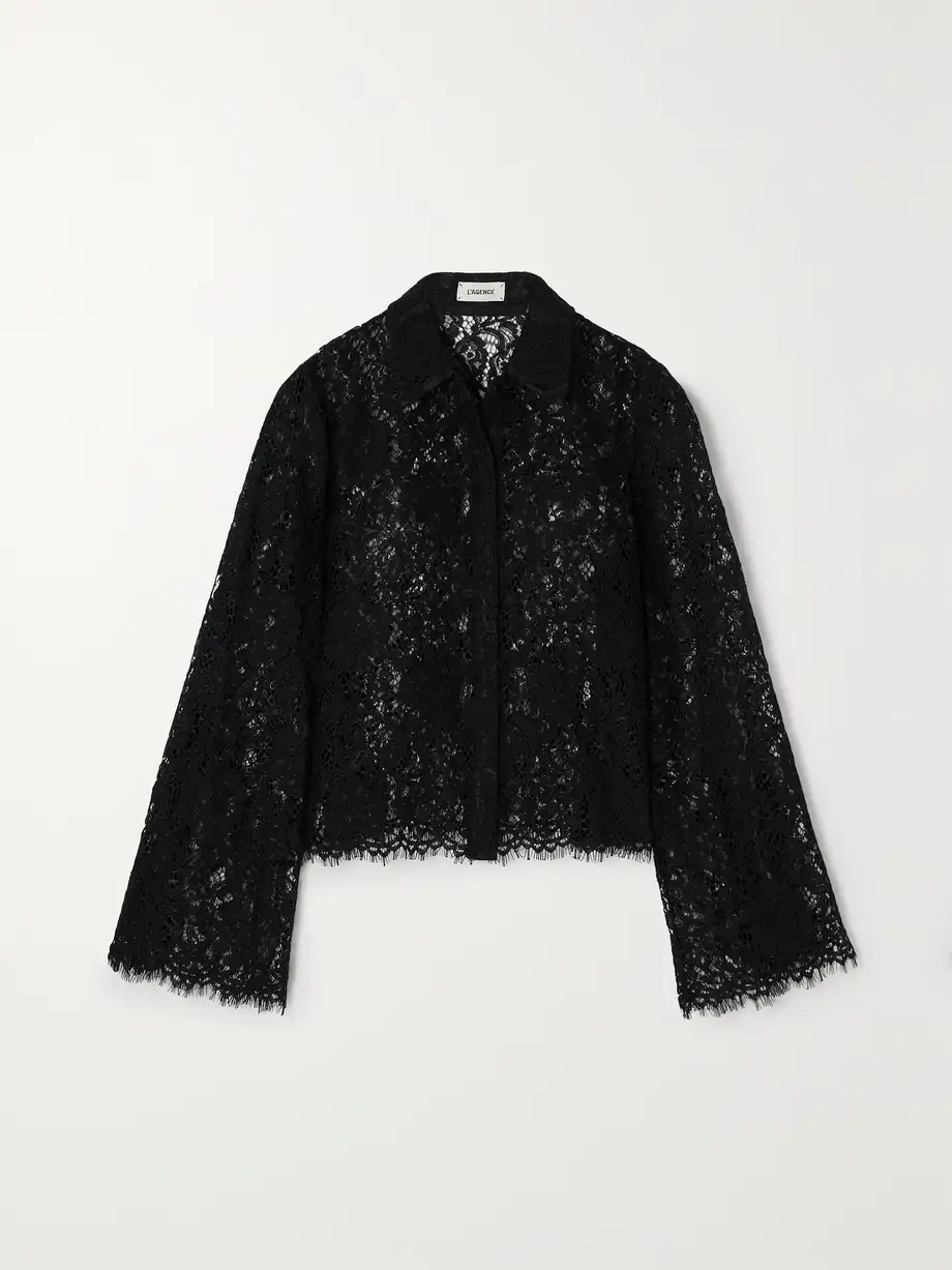 L'Agence - Carter Guipure Lace Shirt - Black Cover