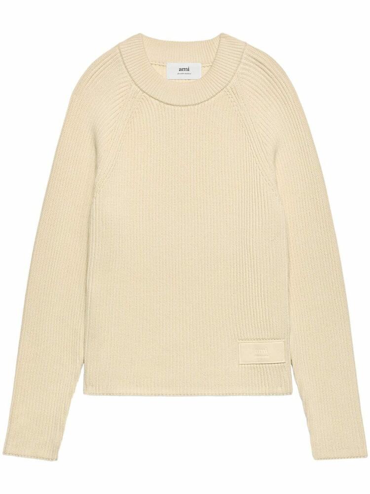 AMI Paris logo-patch knitted jumper - Neutrals Cover