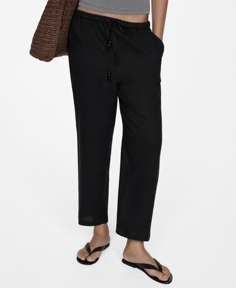 Mango Women's 100% Linen Jogger Trousers - Black Cover