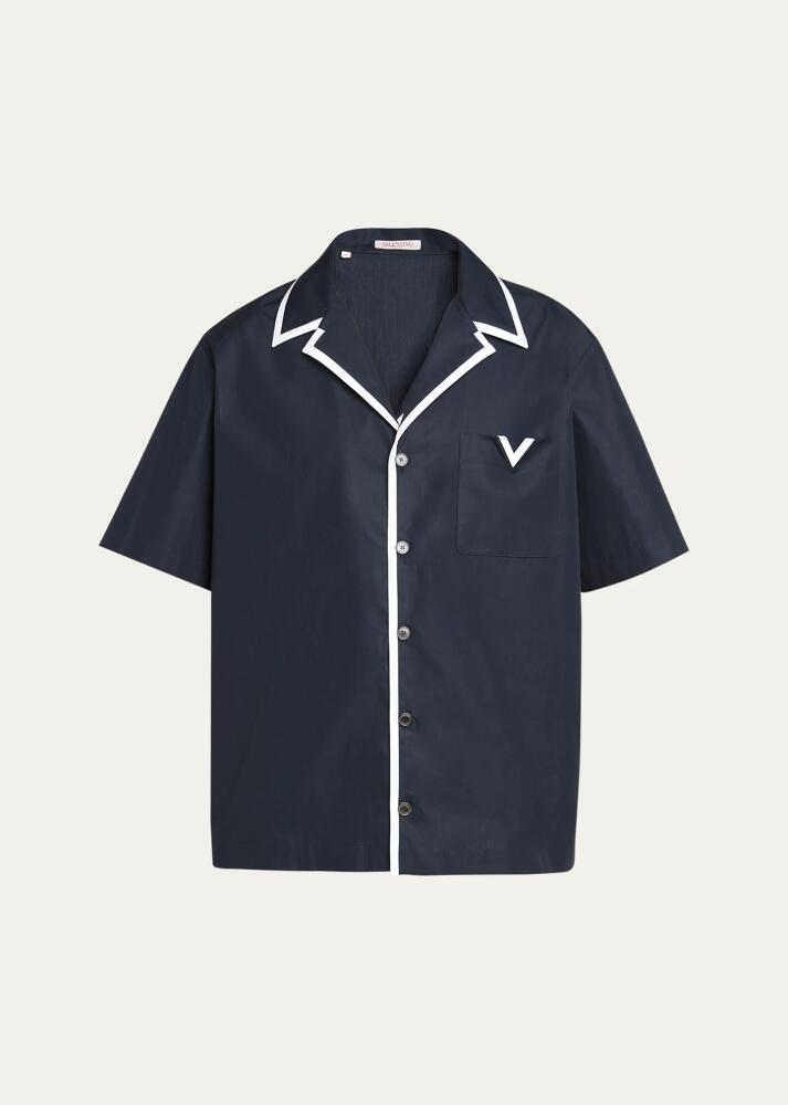 Valentino Garavani Men's Heavy Poplin Piped Camp Shirt Cover