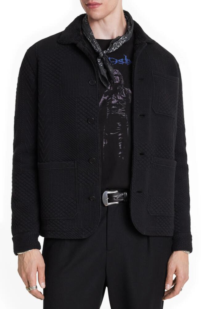 John Varvatos Kenmare Mixed Quilted Coat with Faux Shearling Lining in Black Cover