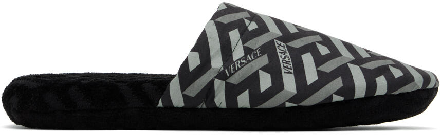 Versace Underwear Black 'La Greca' Slippers Cover