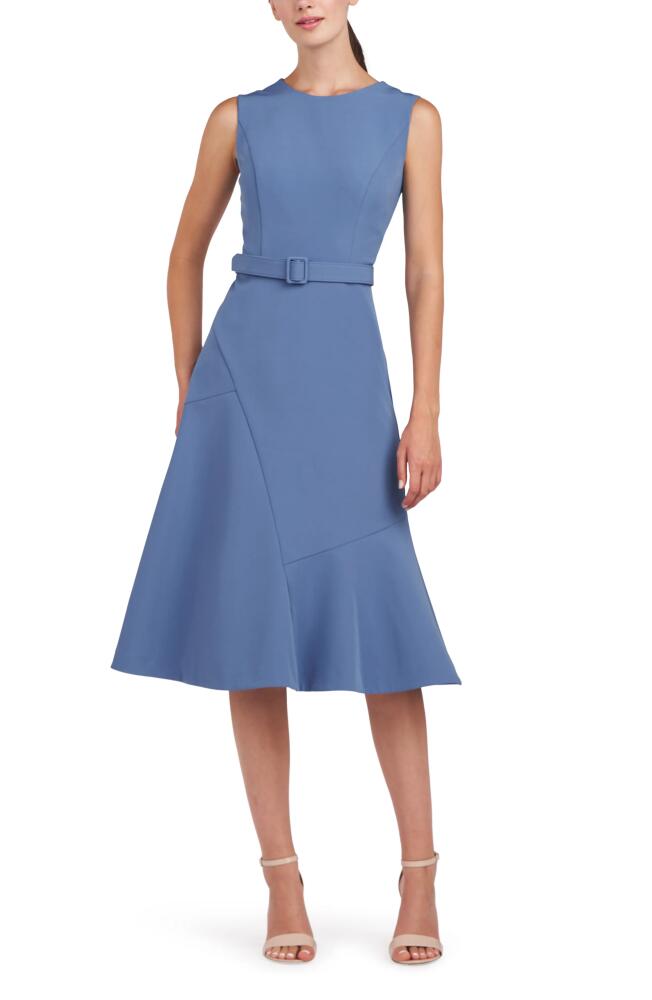 Kay Unger Janet Belted Cocktail Midi Dress in Mediterranean Blue Cover