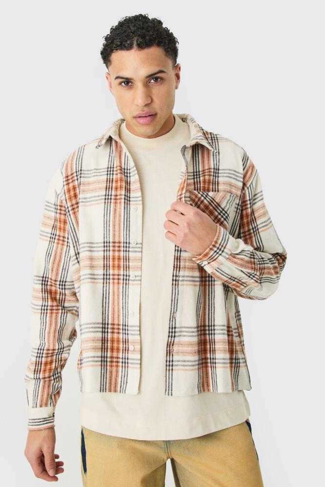 boohoo Mens Boxy Pocket Flannel Shirt - White Cover