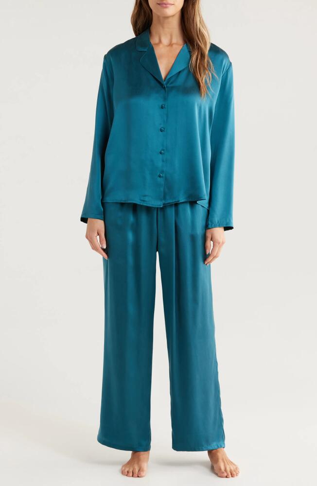 Nordstrom Washable Matte Silk Pajamas in Teal Feather Cover