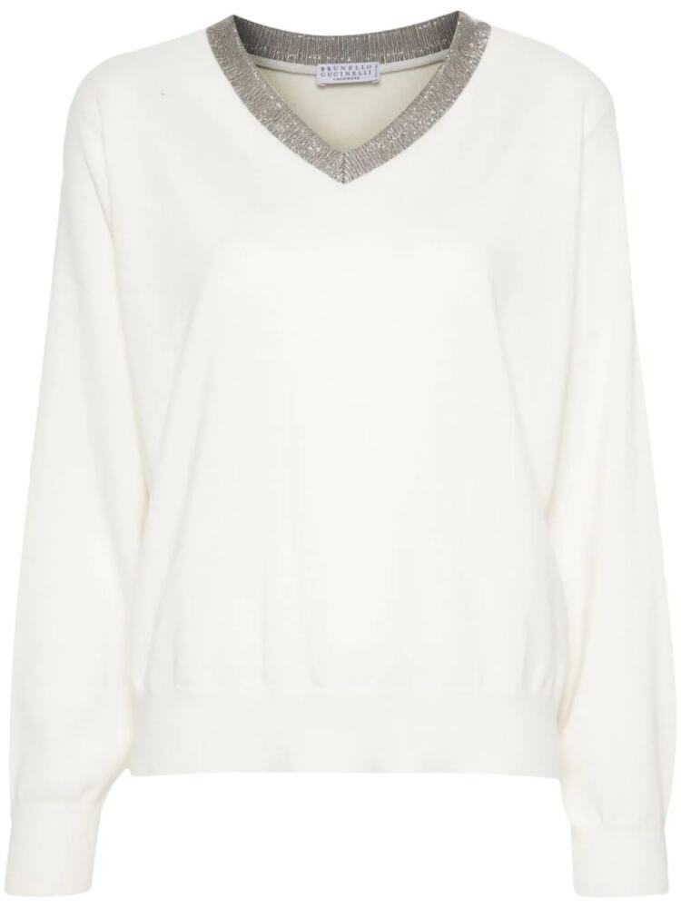 Brunello Cucinelli long-sleeve V-neck sweater - Neutrals Cover