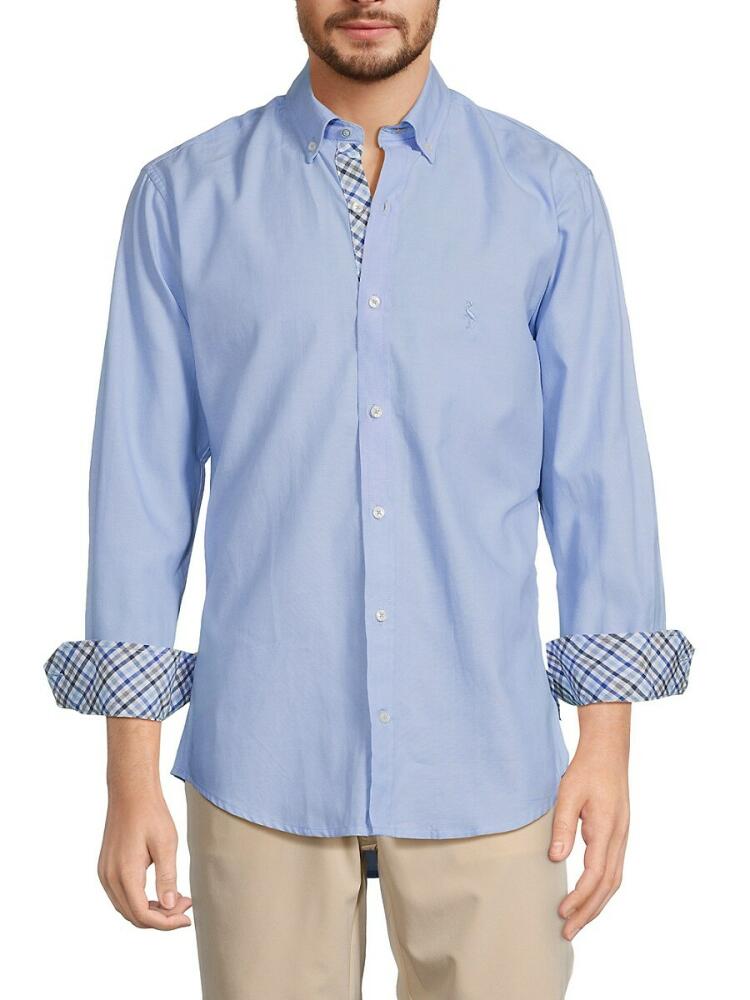 TailorByrd Men's Solid Button Down Collar Shirt - Blue Cover