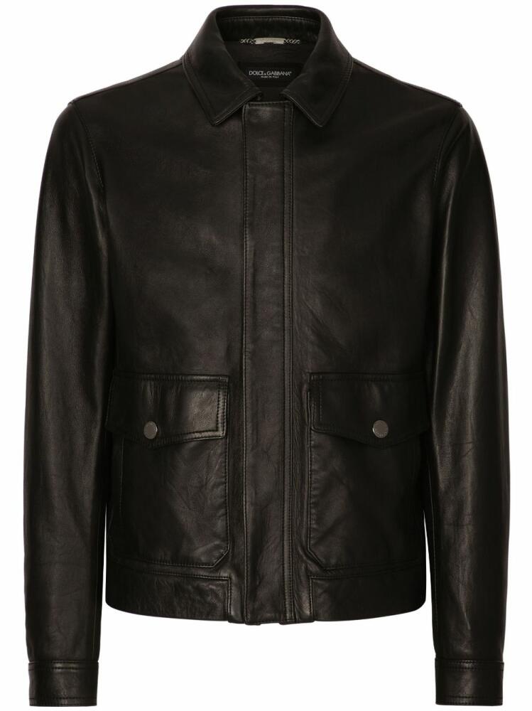 Dolce & Gabbana collared leather coat - Black Cover