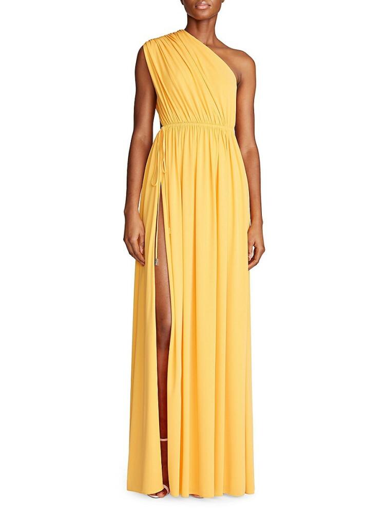 Halston Women's Jackie One Shoulder Pleated Gown - Apricot Cover