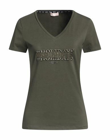 Liu ·jo Woman T-shirt Military green Cotton, Elastane Cover