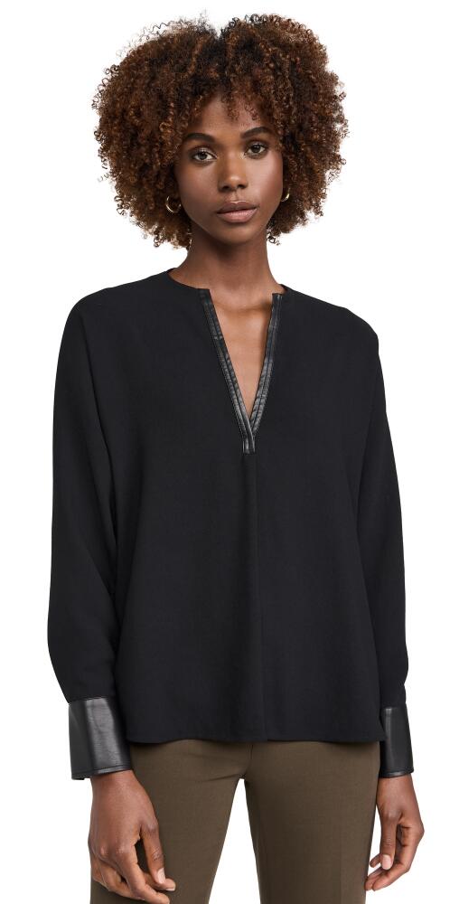 Vince Leather Trim Dolman Sleeve Blouse Black Cover