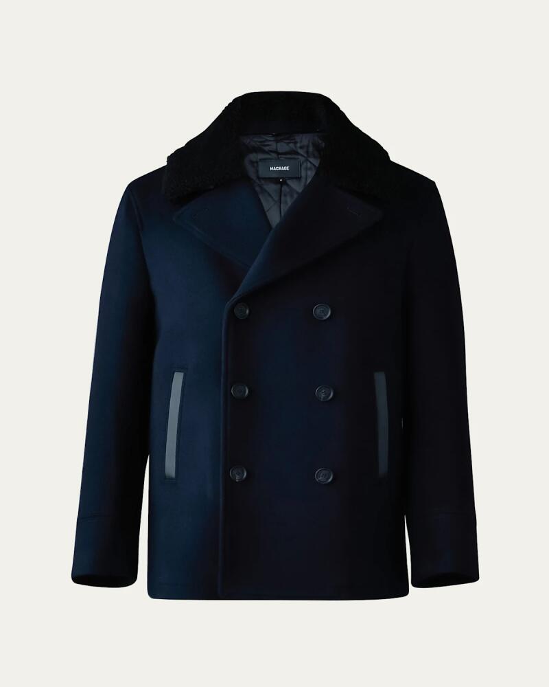 Mackage Men's Cole Wool Peacoat with Shearling Collar Cover