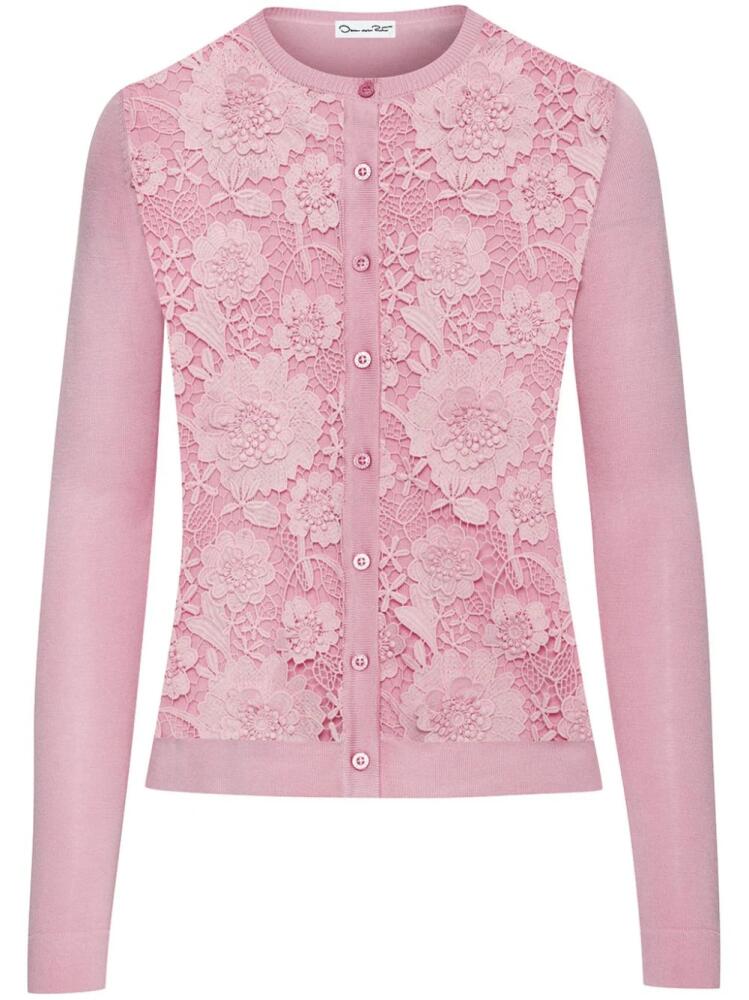 Oscar de la Renta lace-panels silk-blend cardigan - Pink Cover