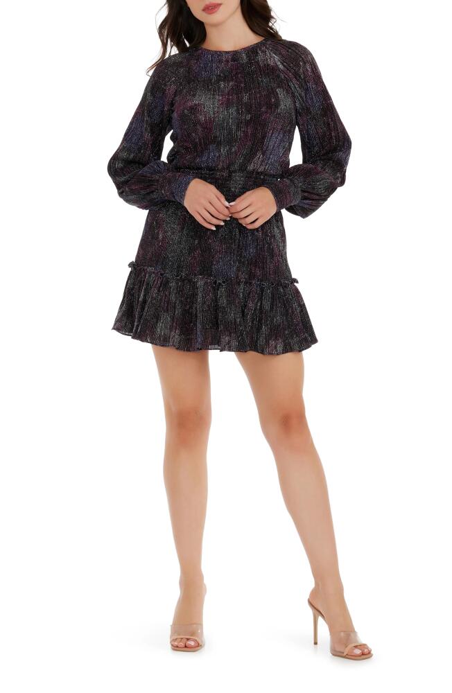 Dress the Population Aulden Long Sleeve Metallic Cocktail Dress in Eggplant Multi Cover