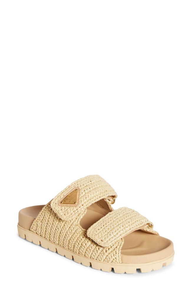 Prada Raffia Double Band Slide Sandal in Natural Cover