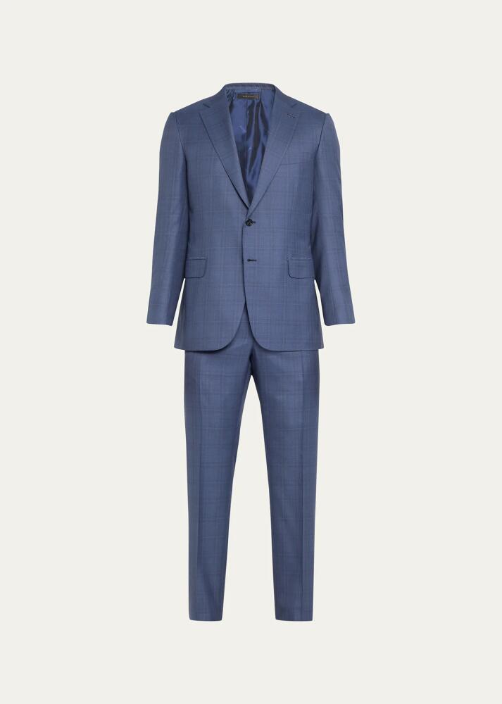 Brioni Men's Brun Super 150's Plaid Suit Cover