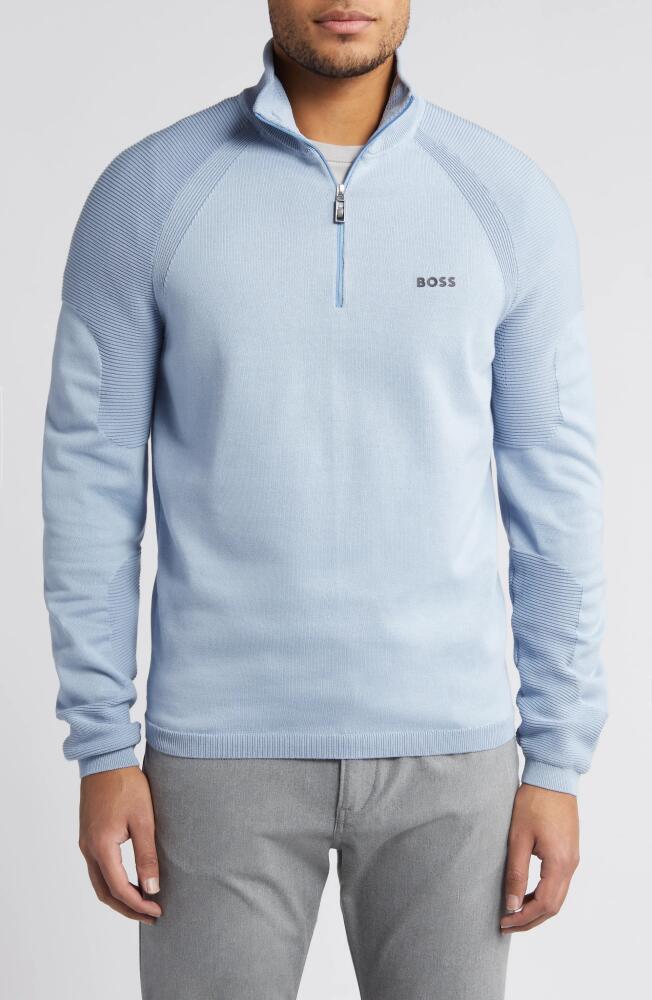 BOSS Perform-X Quarter Zip Pullover in Open Blue Cover