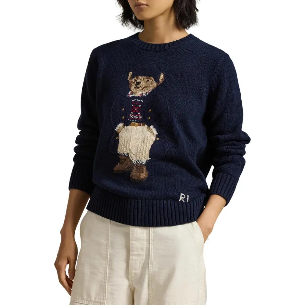 Polo Ralph Lauren Polo Bear Cotton Crewneck Sweater in Hunter Navy Multi Cover