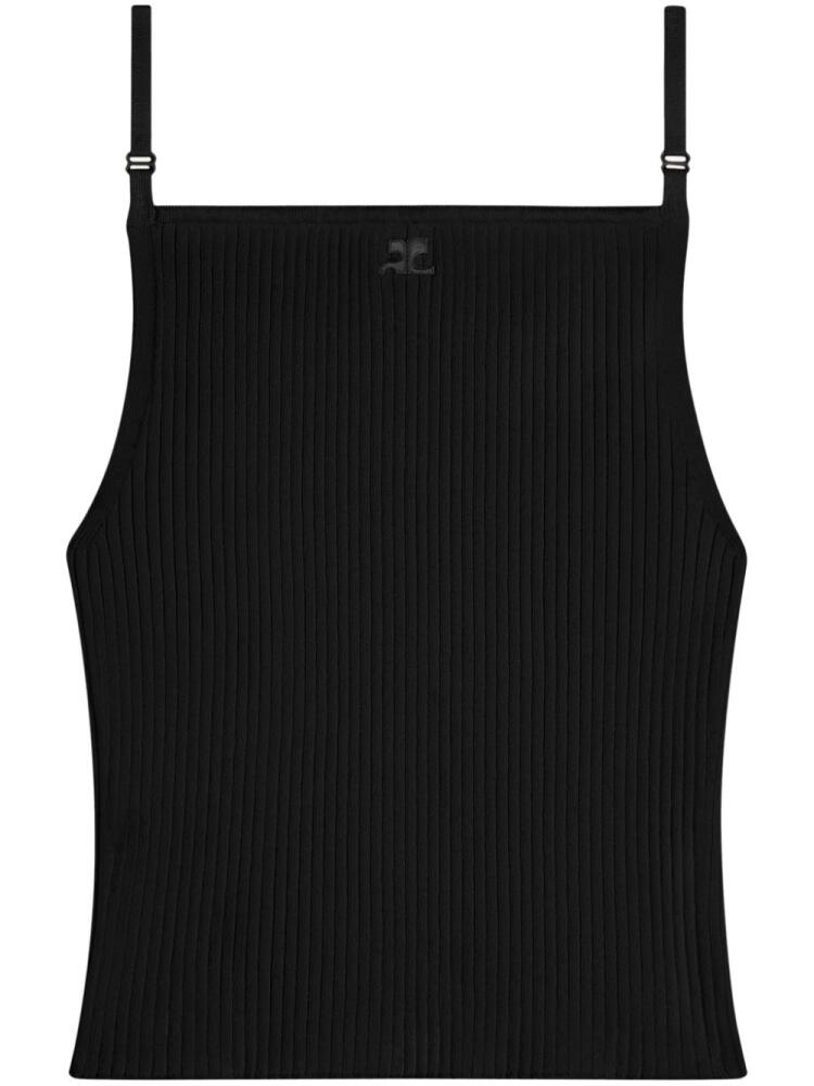 Courrèges logo-embroidered ribbed tank top - Black Cover