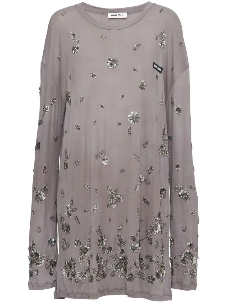 Miu Miu sequin-embellished jersey dress - Grey Cover