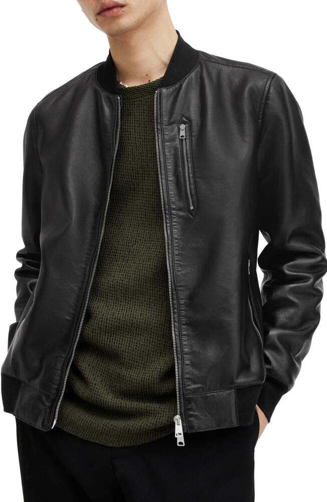 AllSaints Kemble Bonded Leather Bomber Jacket in Black Cover