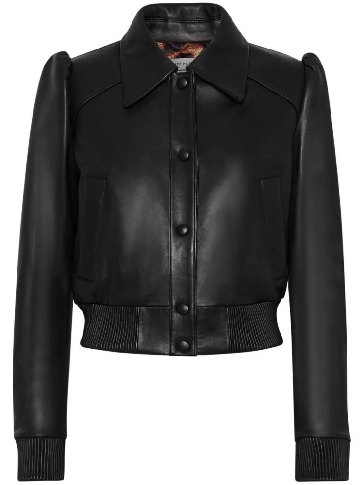 Philipp Plein logo-plaque leather bomber jacket - Black Cover