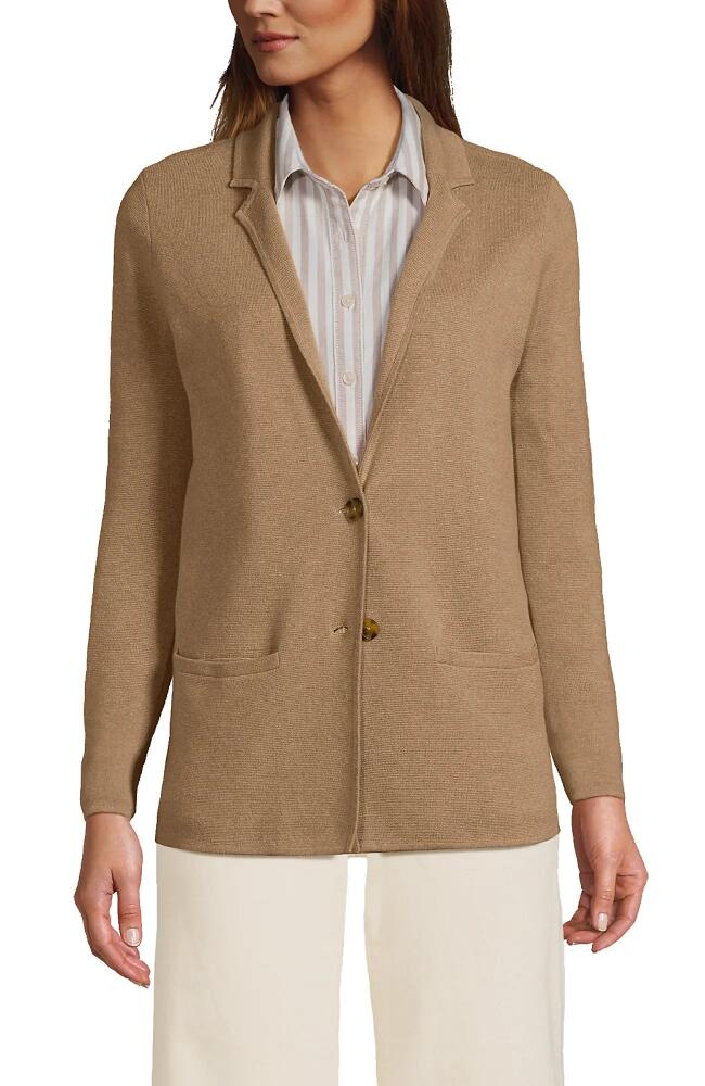 Lands' End Fine Gauge Cotton Button Front Blazer Sweater in Vicuna Heather Cover