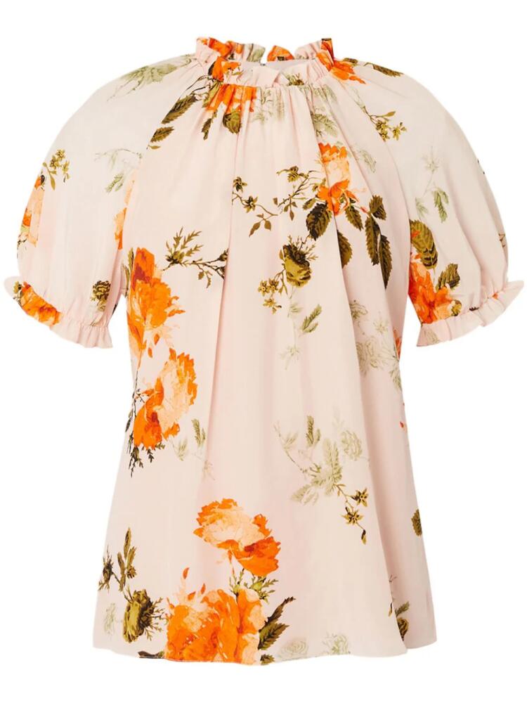 ERDEM floral-print short-sleeve silk blouse - Pink Cover