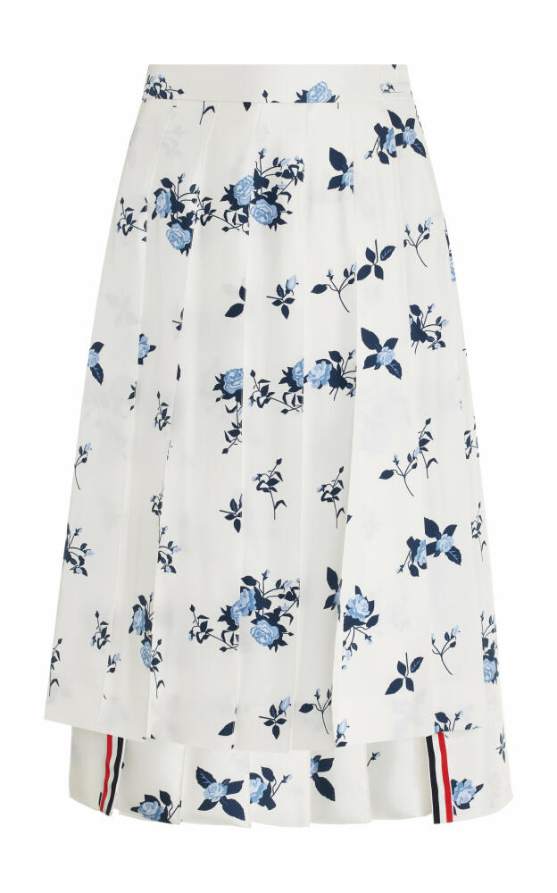 Thom Browne - Pleated Floral Silk Midi Skirt - White Cover