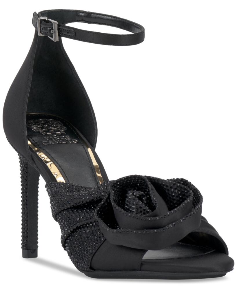 Vince Camuto Women's Adalinea Flower Dress Sandals - Black Satin/Rhinestone Cover