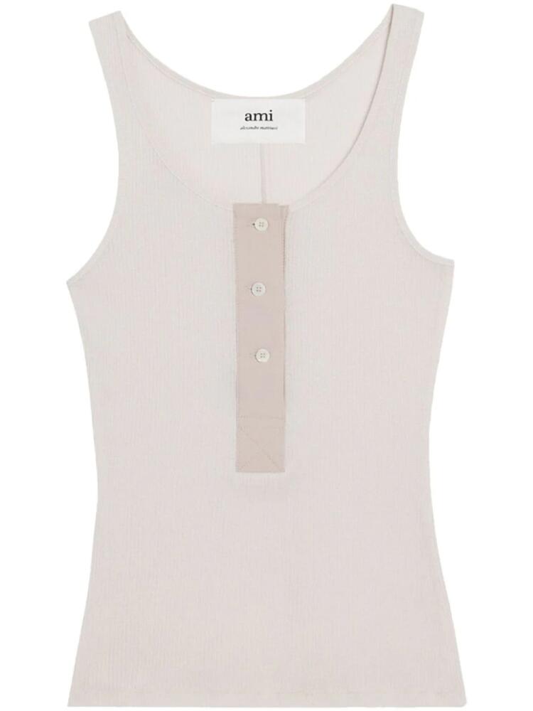 AMI Paris button-front cotton-rib tank top - Grey Cover