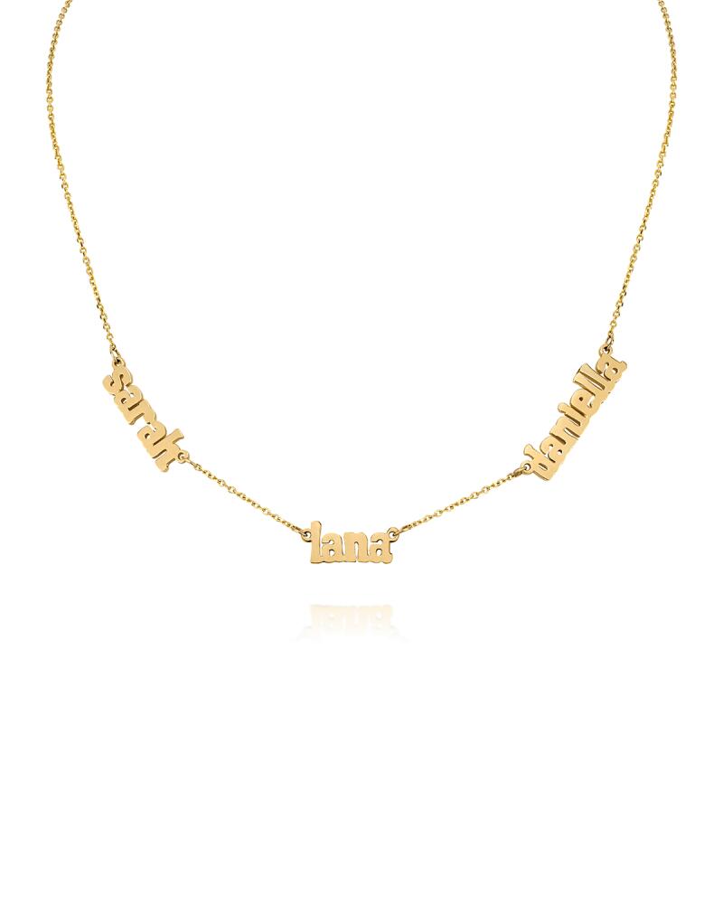 Sarah Chloe Ava 14k Gold Three-Name Necklace in Lowercase Cover