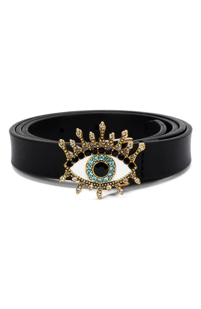 Kurt Geiger London Evil Eye Leather Belt in Black/Antique Brass Cover