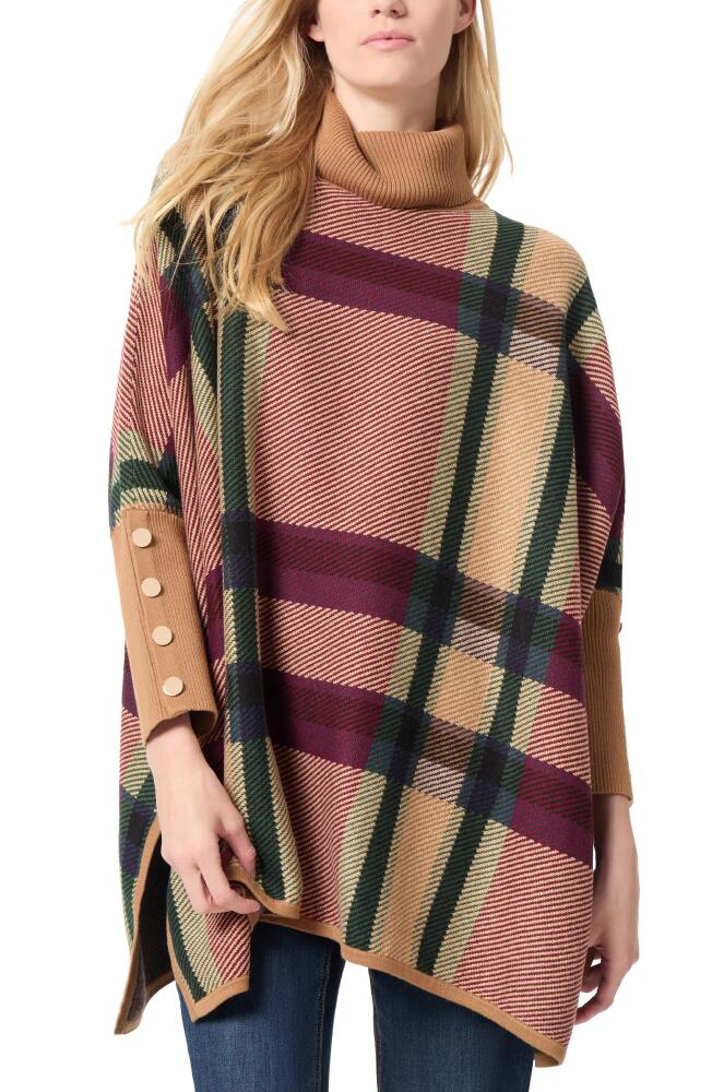 Jones New York Plaid Turtleneck Poncho Sweater in Caramel/Burgundy Multi Cover