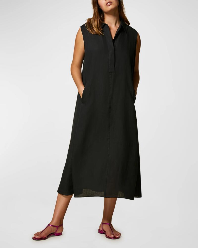 Marina Rinaldi Plus Size Dicitura Sleeveless Linen Midi Dress Cover